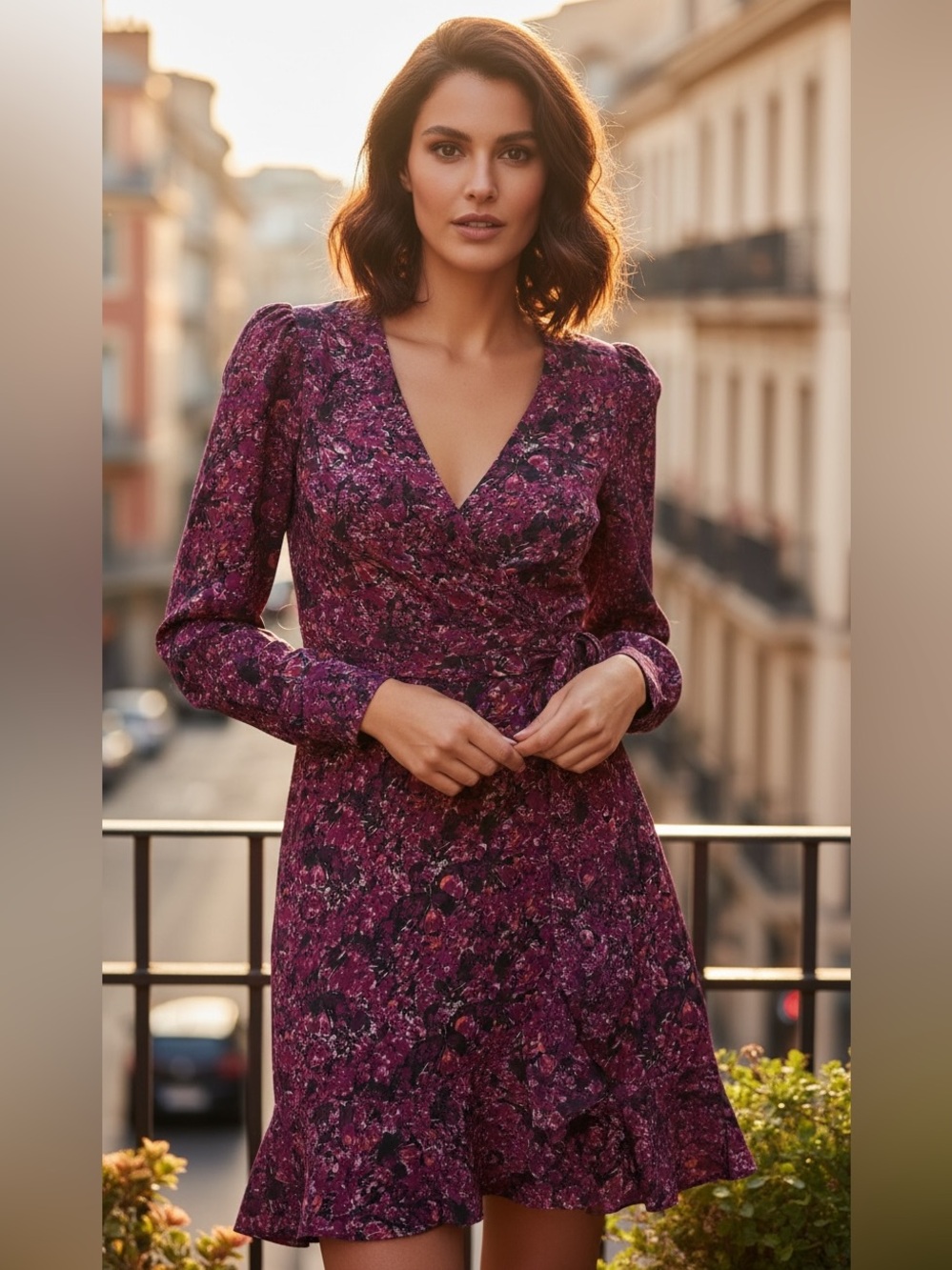 Parker Plum Floral Long-Sleeve Wrap Dress
